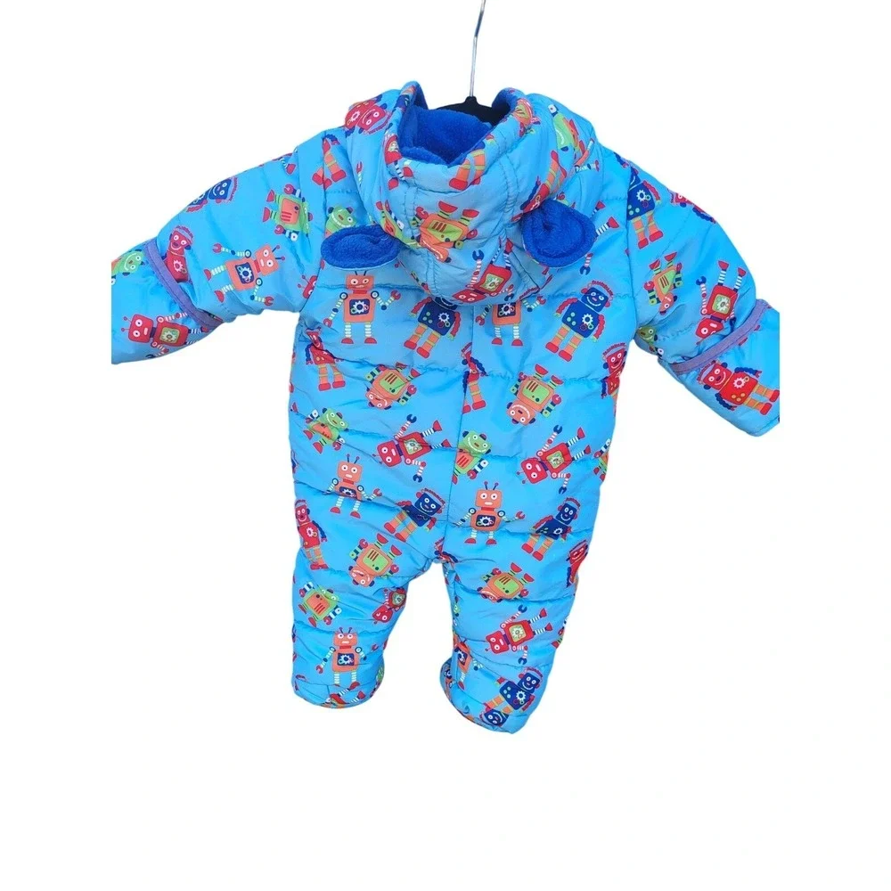 Wippette Kids Snowsuit 3/6 Months Long Sleeve Zipper Front Robots 1 Piece